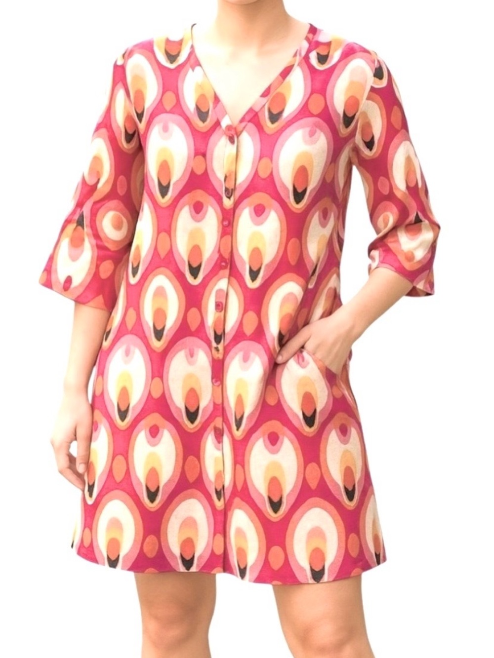 Miss Me MM Couture Dress Modern Retro Geometric print Size XS Pink